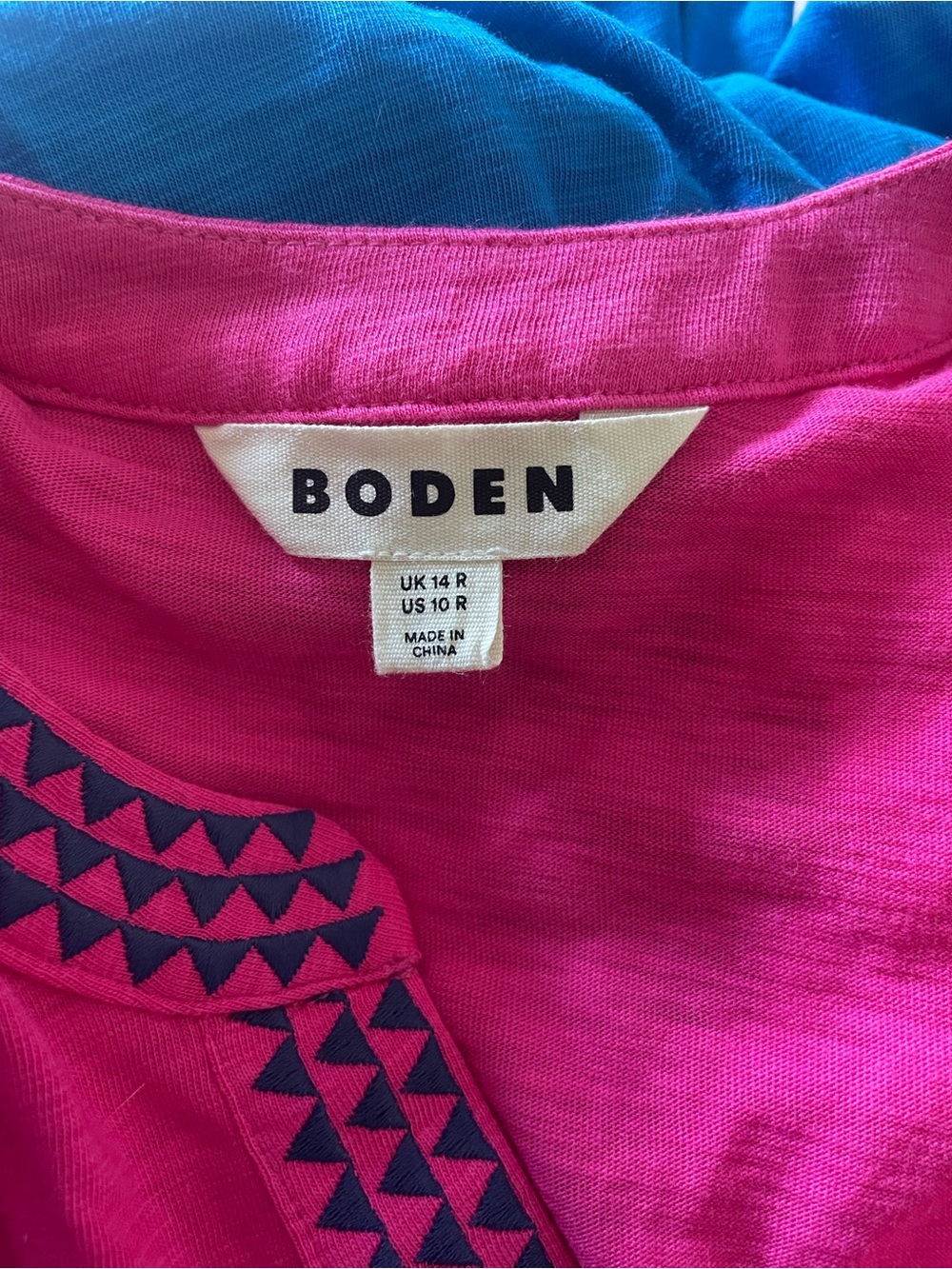 Boden Hot Pink Midi Dress with Navy Embroidered V-Neck - Picture 2 of 2